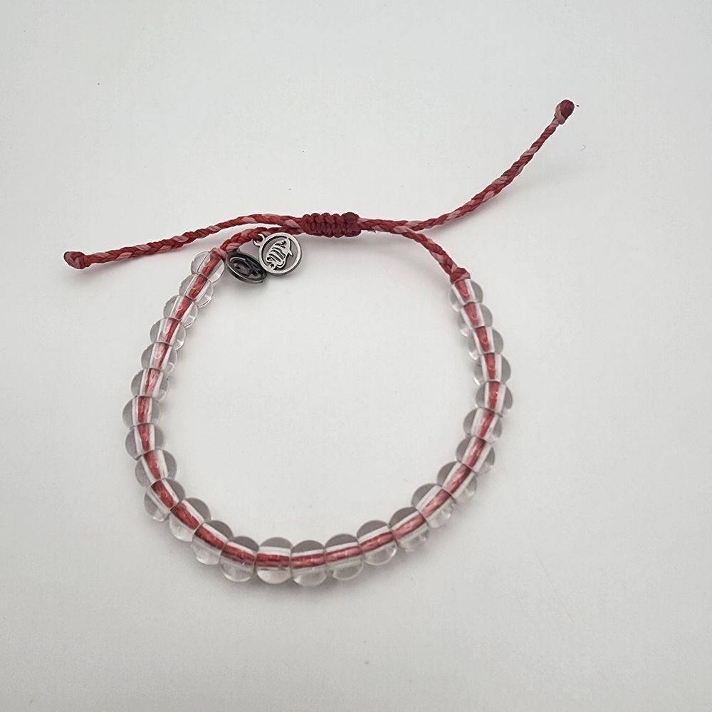 4Ocean Red & Pink Cord & Clear Glass Beads Adjustable Bracelet